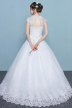 Cap Sleeves Floor-Length Court Train Wedding Dress With Beading
