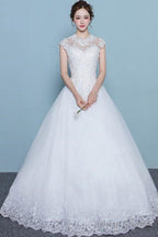 Cap Sleeves Floor-Length Court Train Wedding Dresses With Beading