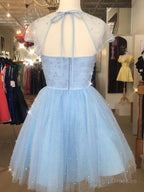 Cap Sleeves Short Beaded Prom Dress Short Blue White Yellow Graduation Homecoming Dress