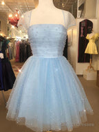 Cap Sleeves Short Beaded Prom Dress Short Blue White Yellow Graduation Homecoming Dress