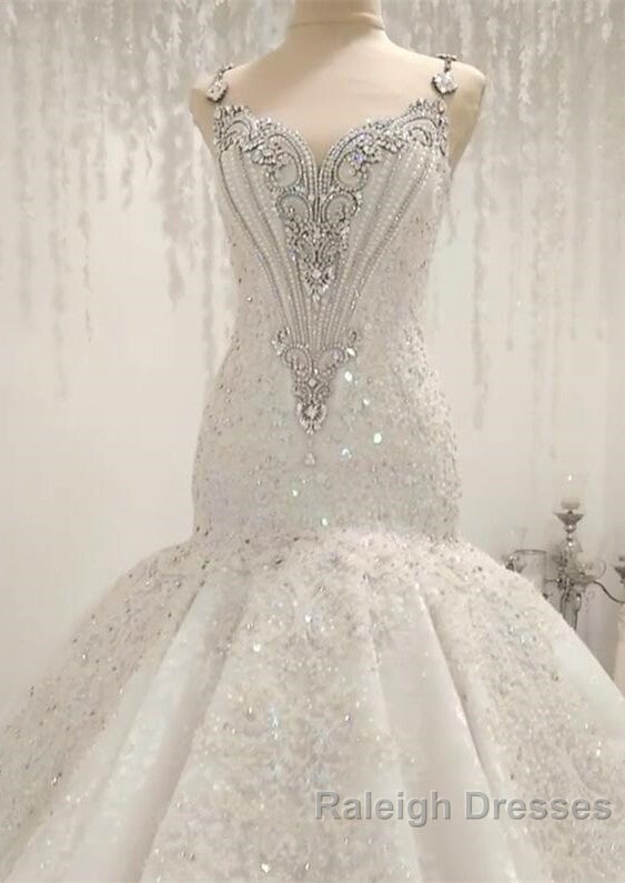 Cap Sleeves Sparkle Diamond Fit and Flare Wedding Dresses Online Secondary image