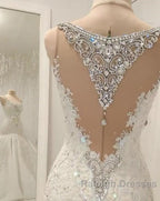 Cap Sleeves Sparkle Diamond Fit and Flare Wedding Dress Online