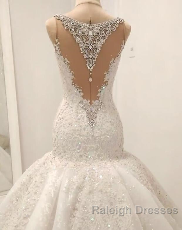 Cap Sleeves Sparkle Diamond Fit and Flare Wedding Dress Online