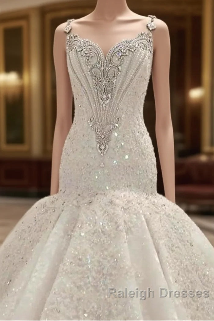 Cap Sleeves Sparkle Diamond Fit and Flare Wedding Dresses Online Main image