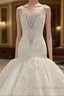 Cap Sleeves Sparkle Diamond Fit and Flare Wedding Dresses Online