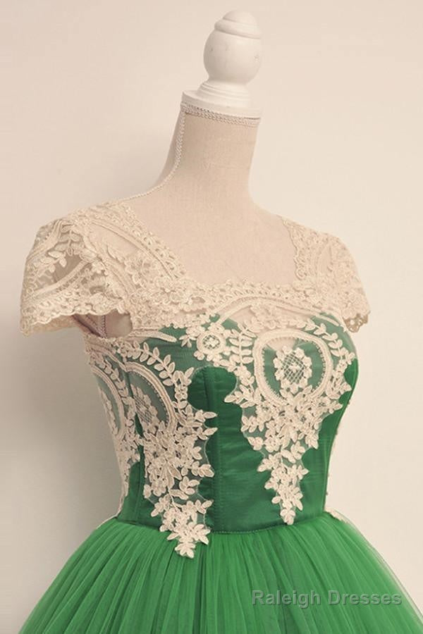 Cap Sleeves Square Knee-Length Green Homecoming Dress With Lace Secondary image
