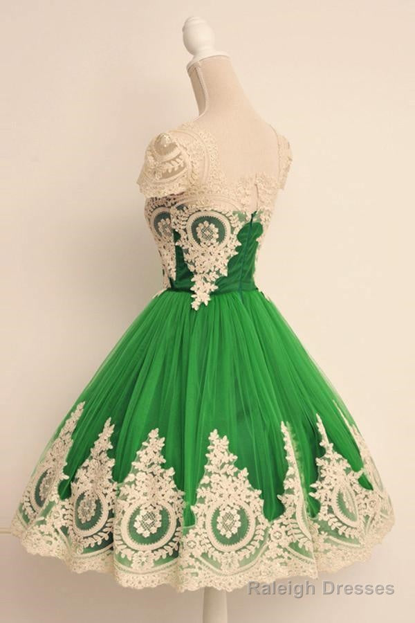 Cap Sleeves Square Knee-Length Green Homecoming Dress With Lace