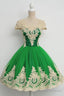 Cap Sleeves Square Knee-Length Green Homecoming Dresses With Lace