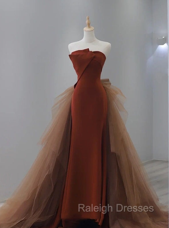 Caramel Color Tulle Strapless Prom Dress