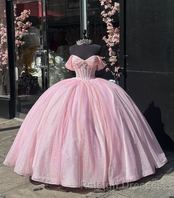 Carine | Glitter Off The Shoulder Pink Ball Gown Quinceanera Dresses Secondary image