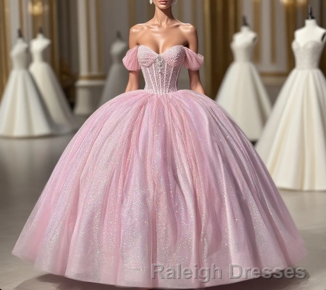 Carine | Glitter Off The Shoulder Pink Ball Gown Quinceanera Dresses Main image