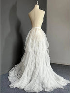 Casual Wedding Dress A-Line Separates Separates Court Train Tulle Overskirts Bridal Gown With Solid Color