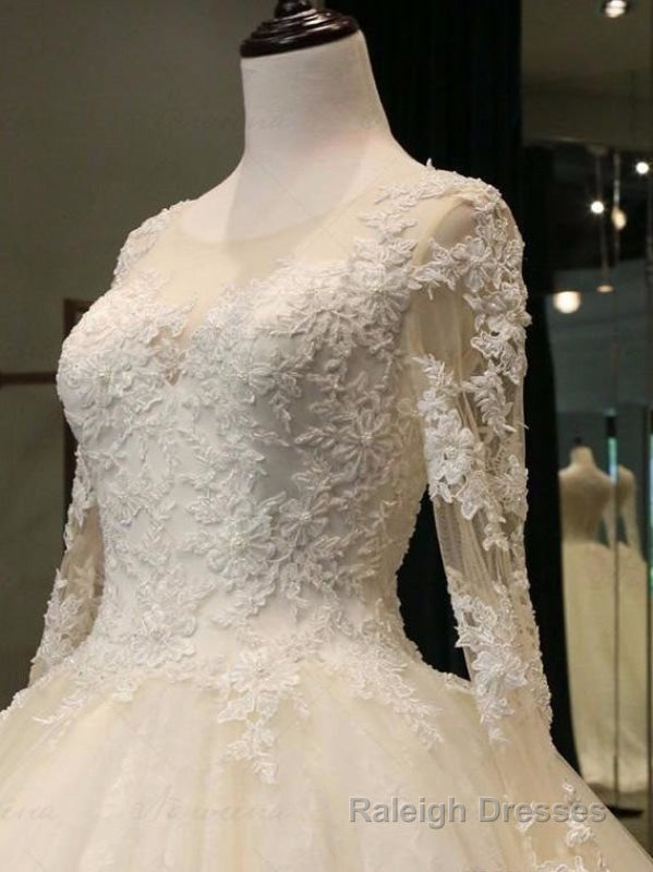 Cathedral Train Appliques Long Sleeve A Line Wedding Dresses Main image