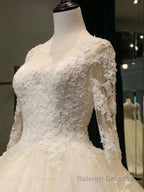 Cathedral Train Appliques Long Sleeve A Line Wedding Dresses