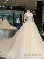 Cathedral Train Appliques Long Sleeve A Line Wedding Dresses
