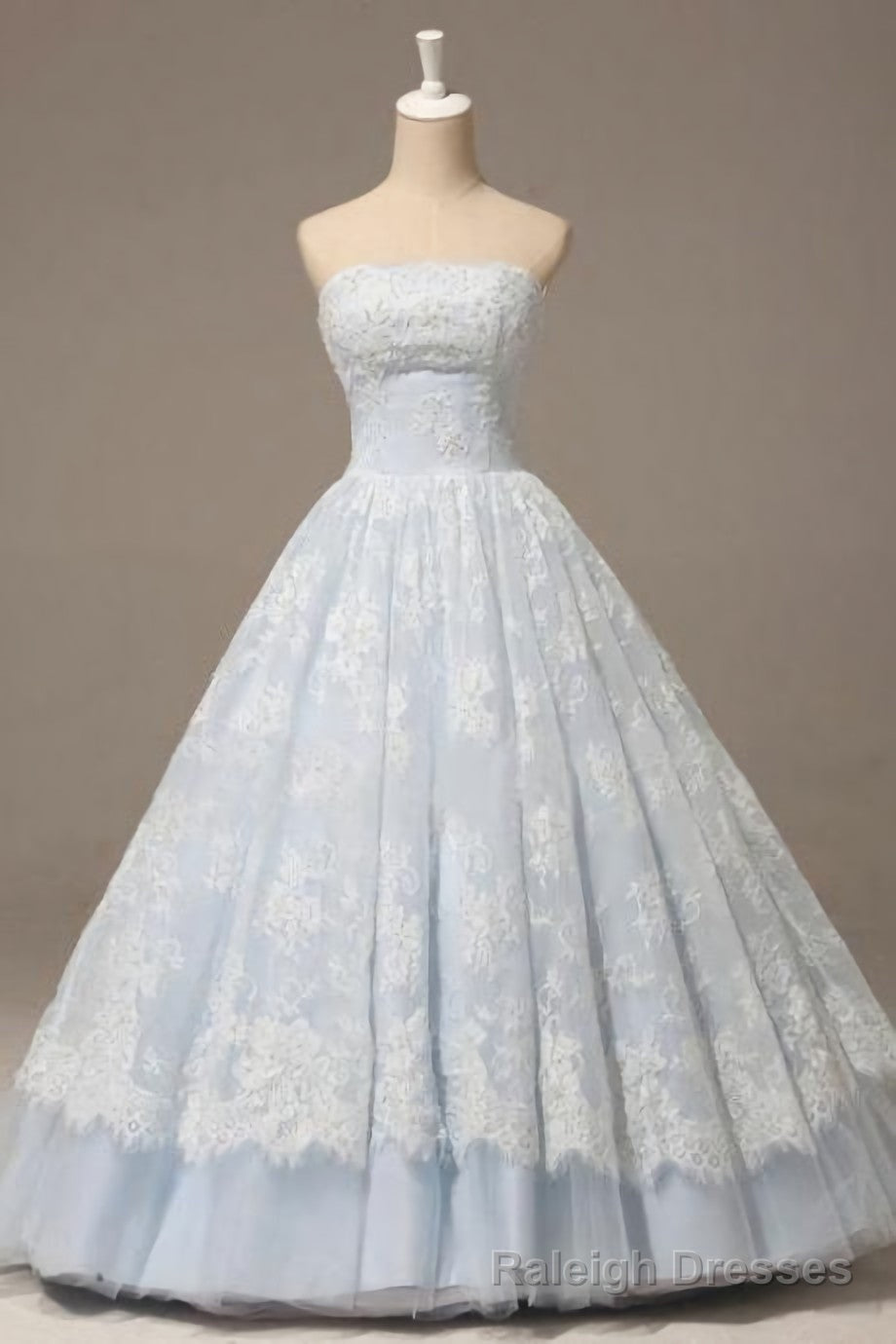 Light Blue Organza Lace Sweetheart A Line Long Prom Dress, Princess Ball Gown Dress Main image