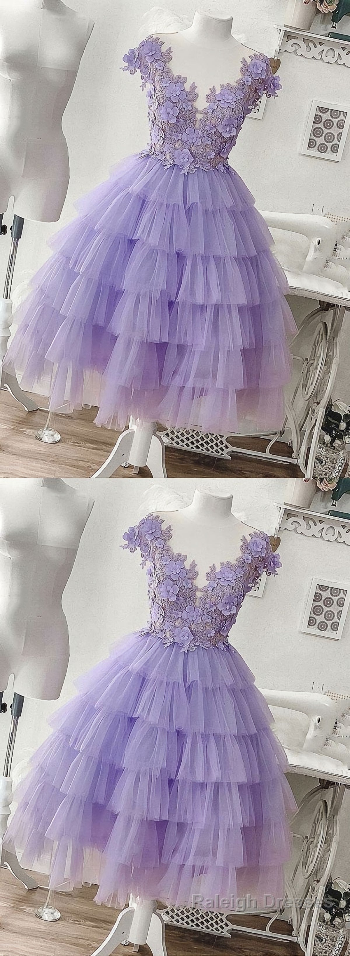 Purple Tulle Applique Short Homecoming Dress, Homecoming Dress Main image