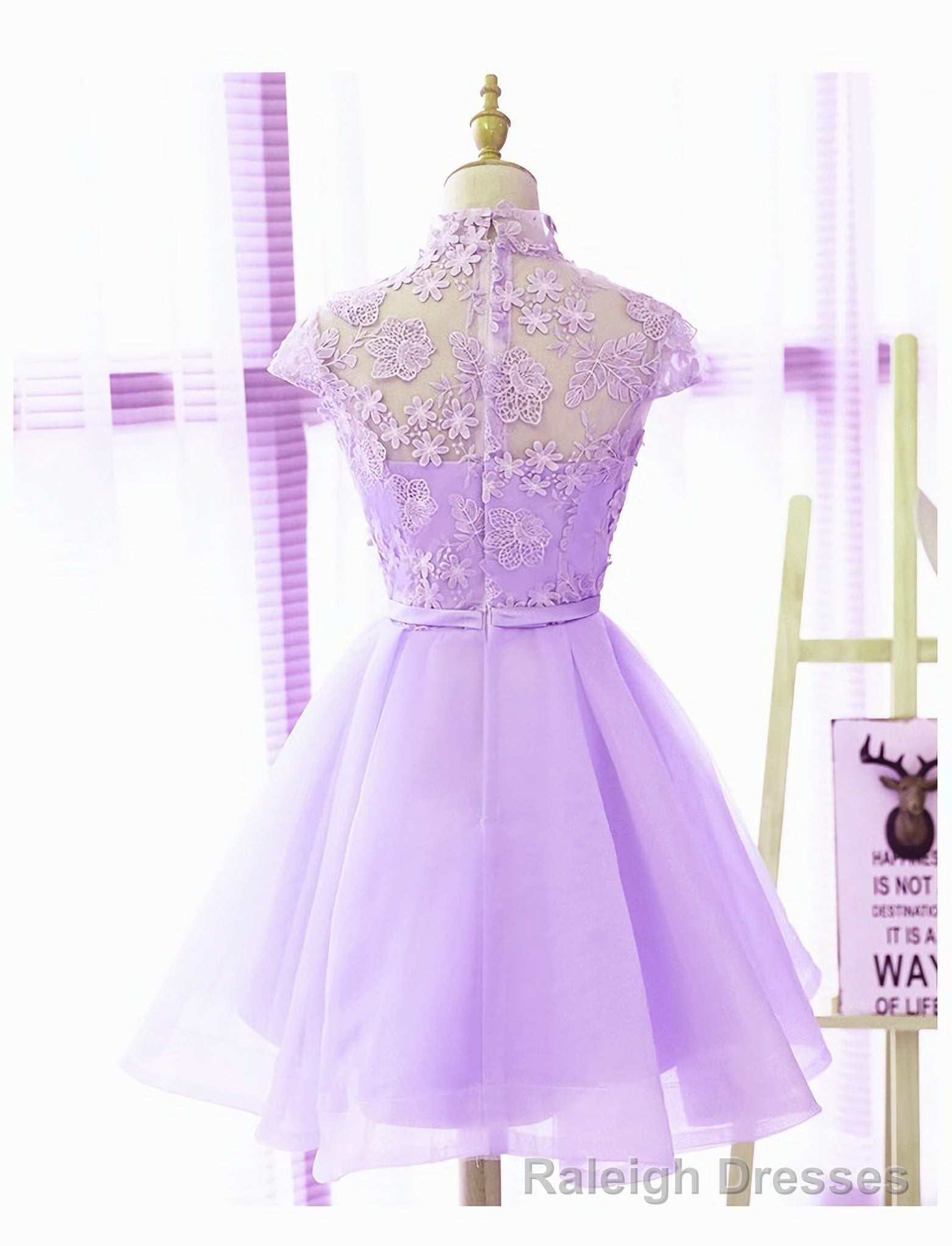 Cute High Neckline Lavender Short Graduation Dress, Homecoming Dress Main image
