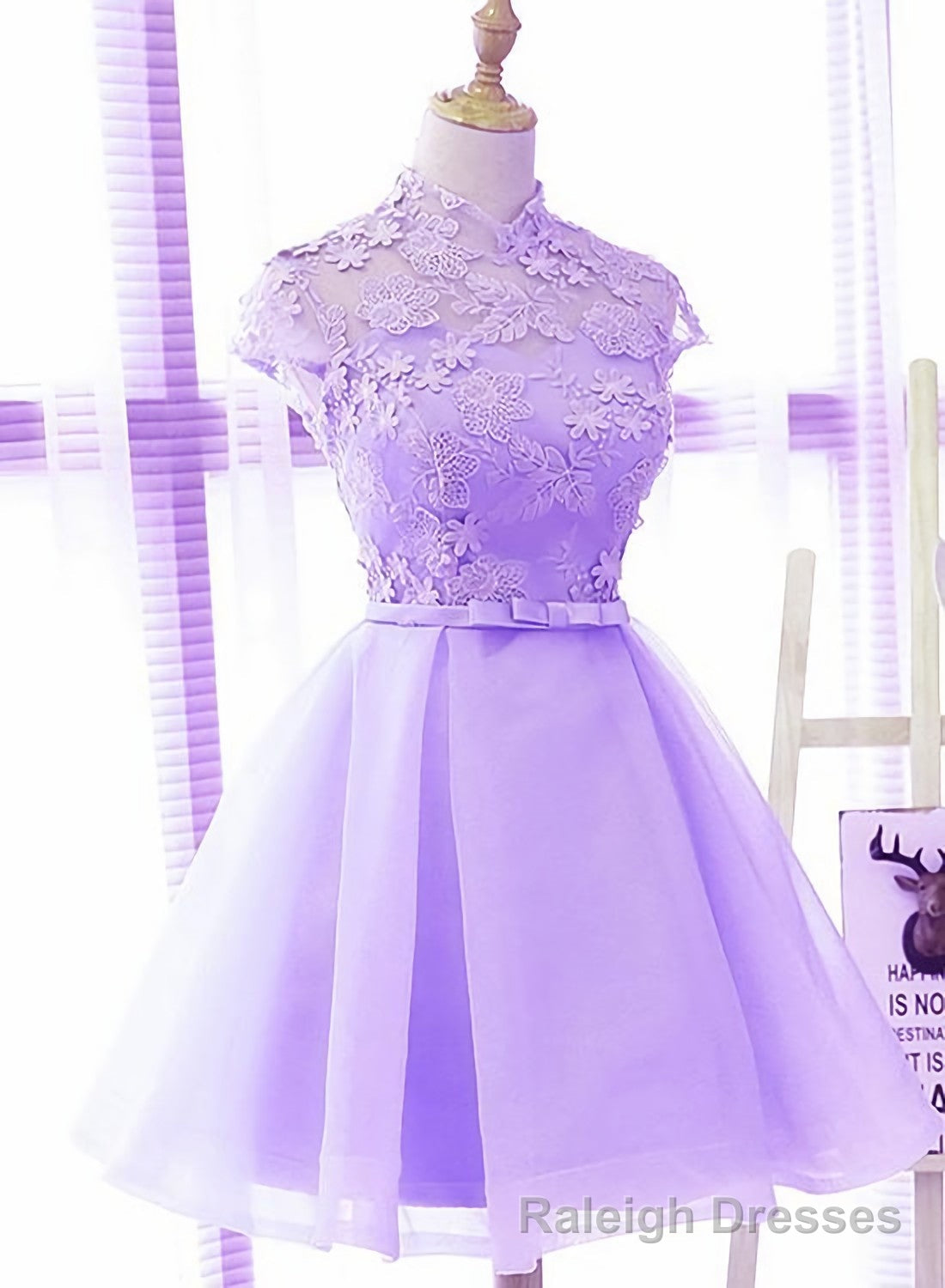 Cute High Neckline Lavender Short Graduation Dress, Homecoming Dress Secondary image