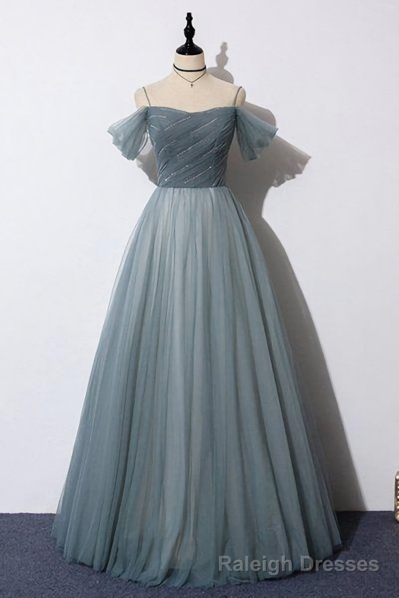 Off The Shoulder Grey Tulle Prom Dress Main image