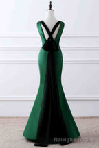Prom Dress, Green Matte Satin V Neck Mermaid Unique Design Prom Dress