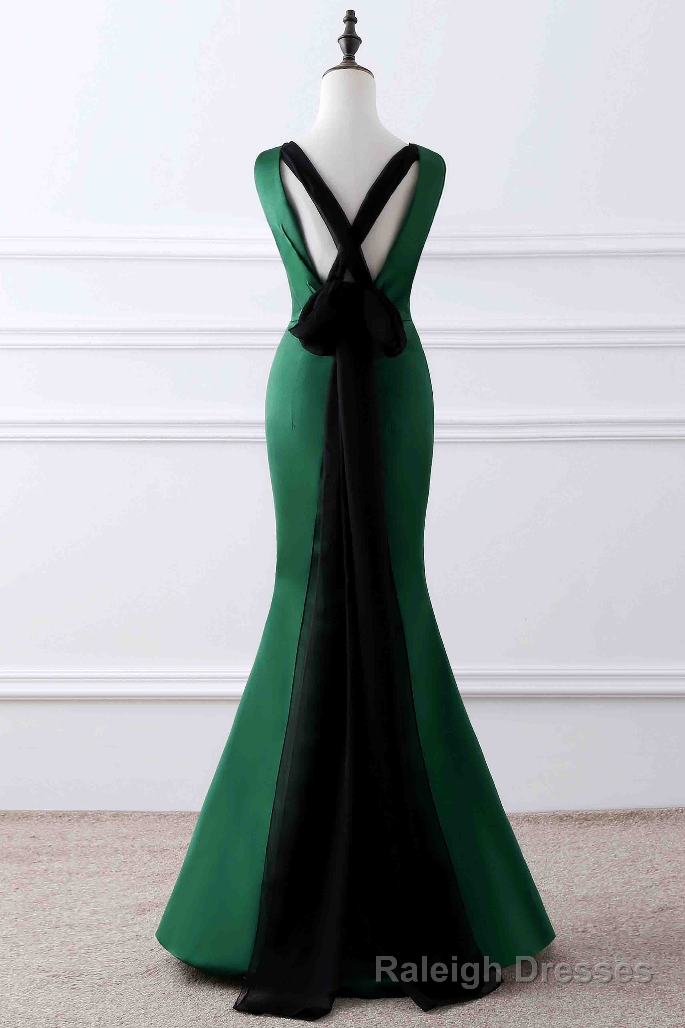 Prom Dress, Green Matte Satin V Neck Mermaid Unique Design Prom Dress