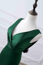 Prom Dress, Green Matte Satin V Neck Mermaid Unique Design Prom Dress