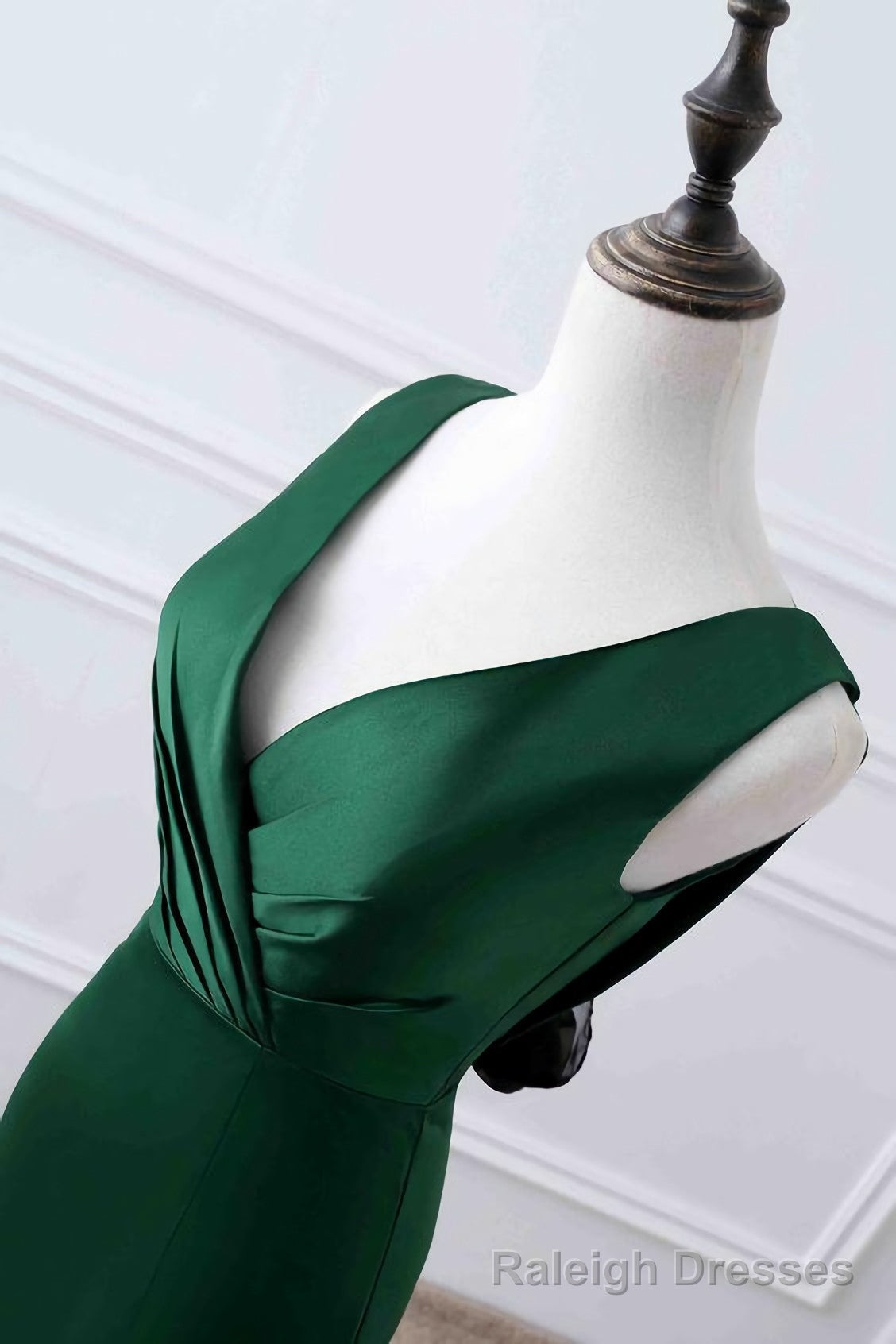 Prom Dress, Green Matte Satin V Neck Mermaid Unique Design Prom Dress