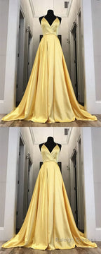 Long Yellow Prom Dresses, Leg Split Prom Gown