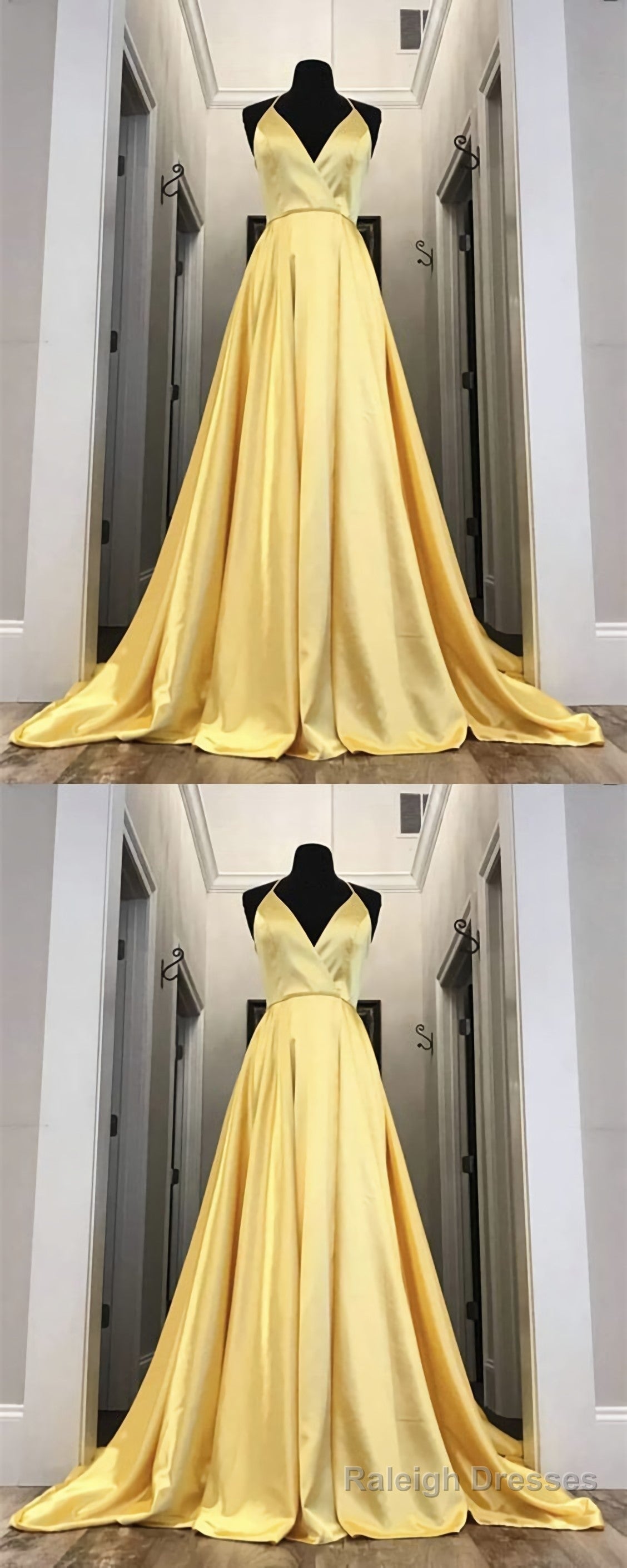 Long Yellow Prom Dresses, Leg Split Prom Gown