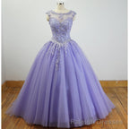 Gorgeous Cap Sleeves Lavender Ball Gowns Quinceanera Dresses, Lace Appliqued Beading Bling Bling Sweet 16 Dress, Debutante Gowns Prom Dresses