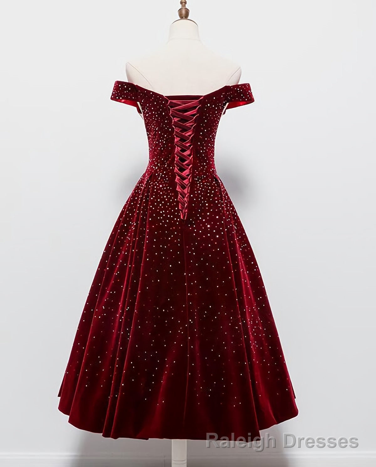 Beautiful Wine Red Tea Length Sweetheart Prom Dress, Velvet Bridesmaid Dress, Prom Dress Secondary image