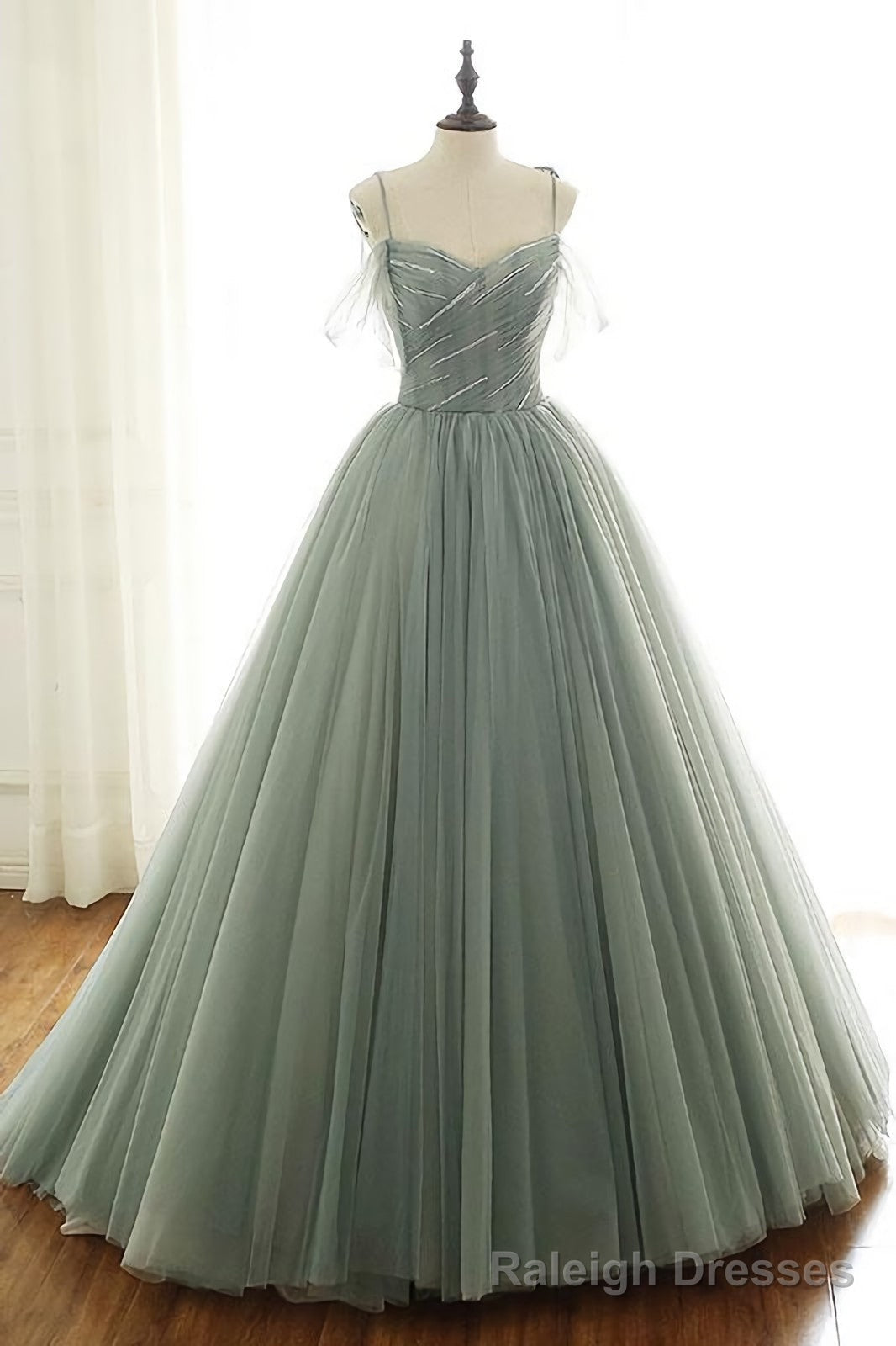 Light Green Tulle Long Prom Dress, Green Evening Dress Secondary image