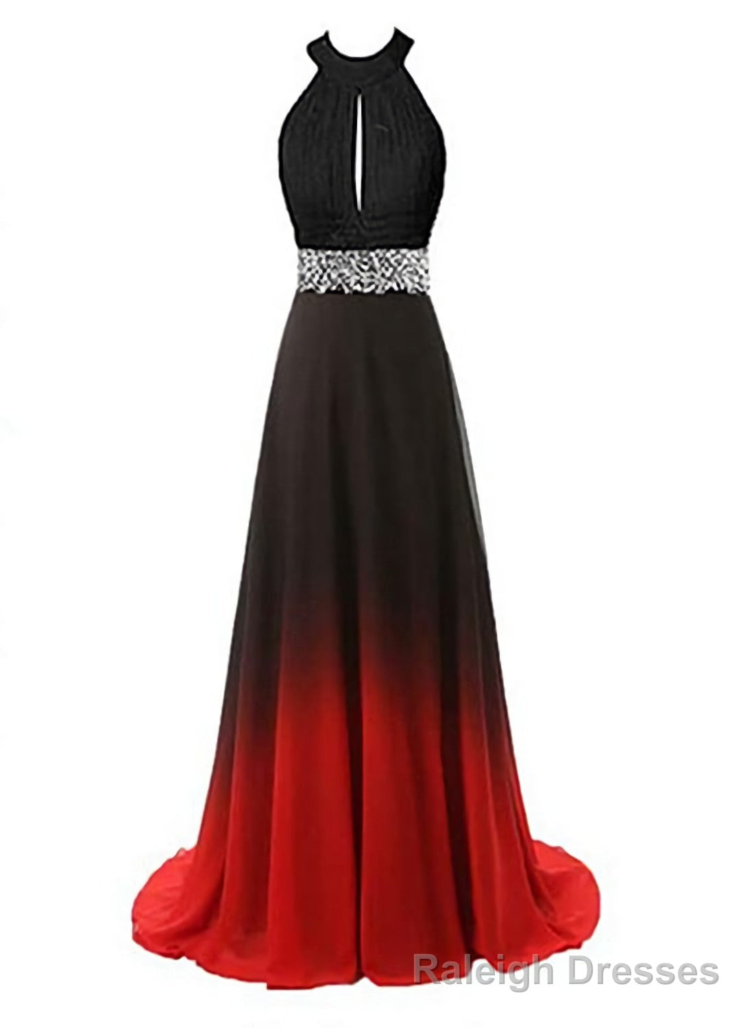 Beautiful Gradient Color Halter Beaded Party Dress, Red And Black Prom Dress Secondary image