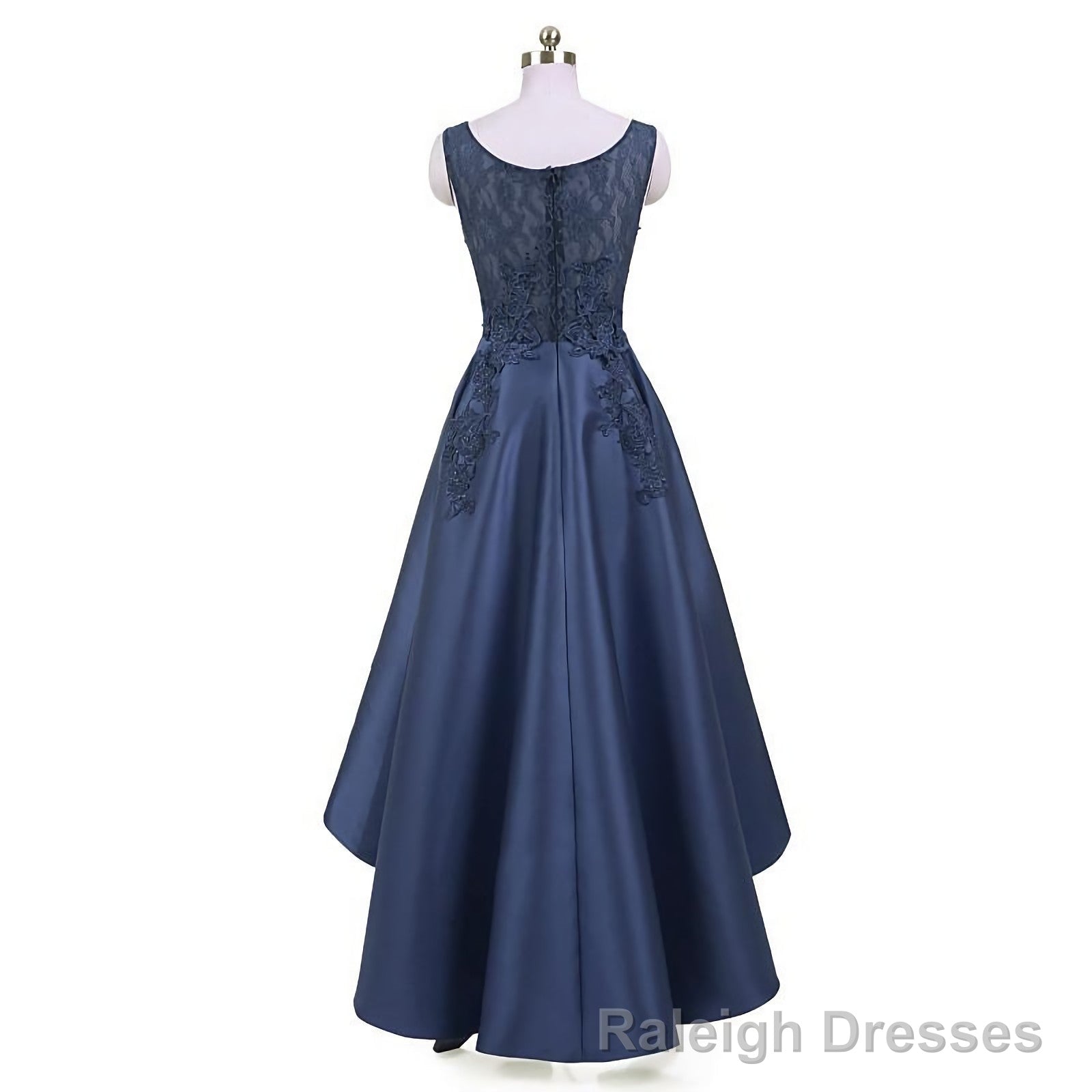 New Arrive Long Formal Prom Dress, Navy Blue Lace Beaded Wedding Party Dresses, High Low Bridesmaid Gowns Formal Main image
