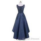 New Arrive Long Formal Prom Dress, Navy Blue Lace Beaded Wedding Party Dresses, High Low Bridesmaid Gowns Formal