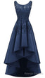 New Arrive Long Formal Prom Dress, Navy Blue Lace Beaded Wedding Party Dresses, High Low Bridesmaid Gowns Formal