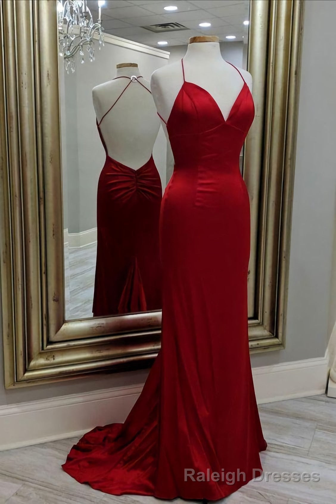 Mermaid Red Long Evening Dress, Formal Dress, With Open Back Prom Dress Main image