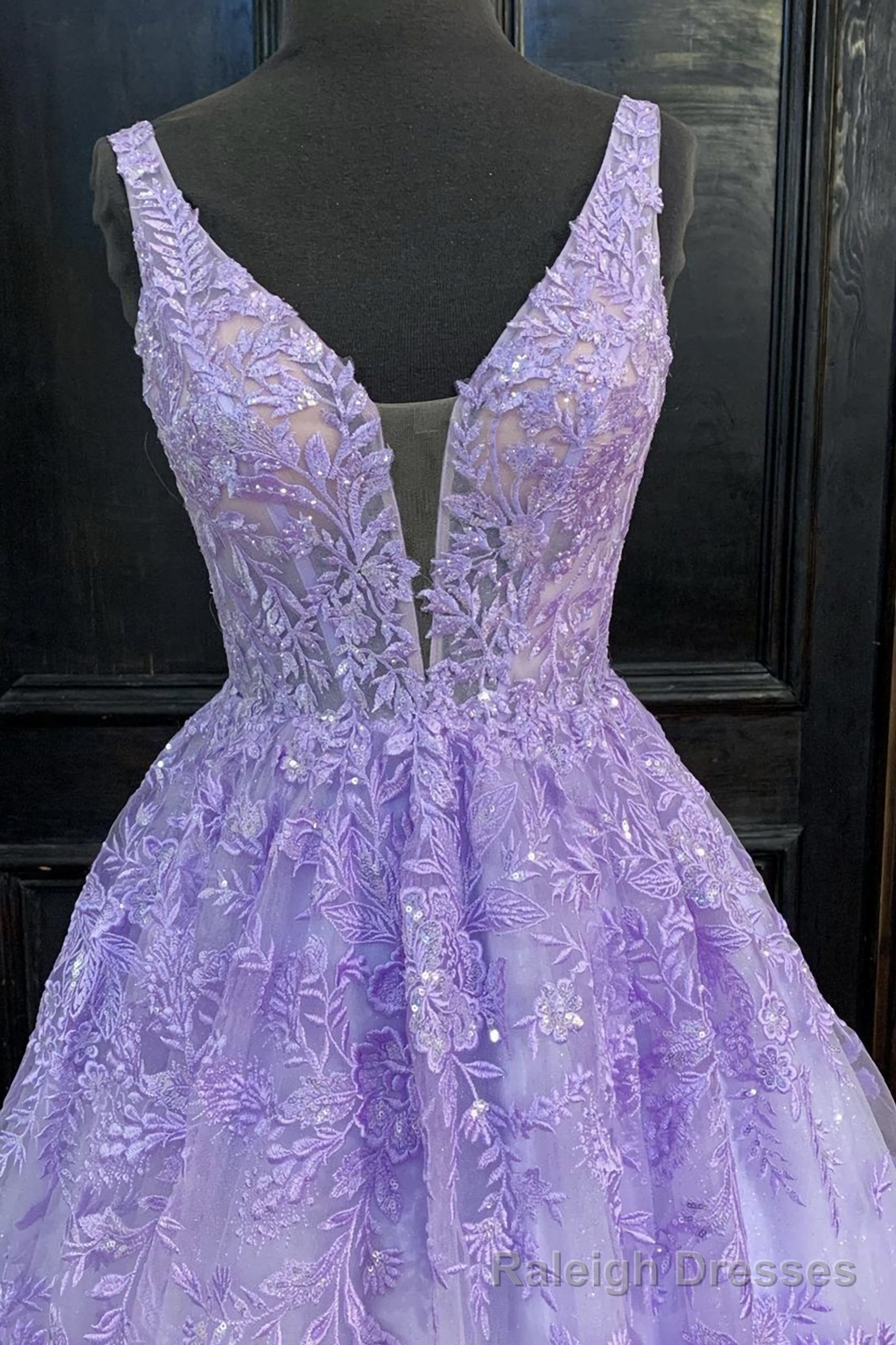 Purple Lace Long A Line Prom Dress, Prom Dress Secondary image