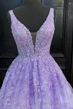 Purple Lace Long A Line Prom Dress, Prom Dress