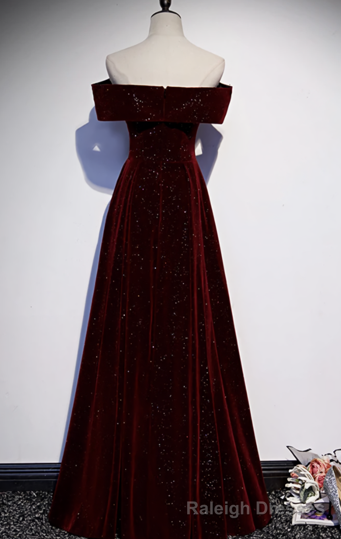 Burgundy Velvet Long Prom Dress, Evening Dress Main image