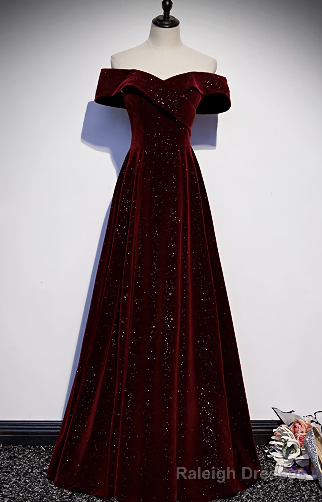 Burgundy Velvet Long Prom Dress, Evening Dress Secondary image
