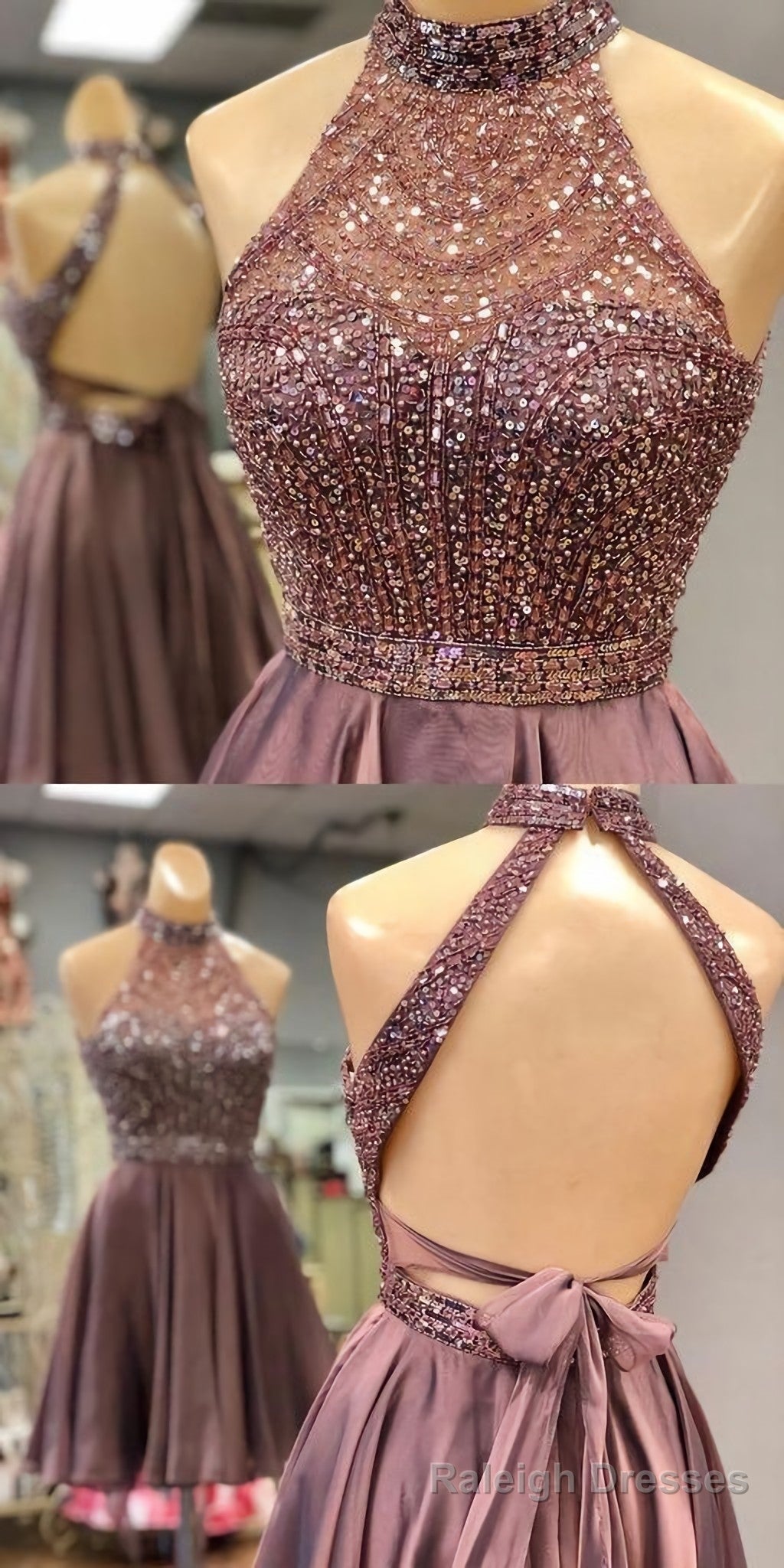 Halter Beaded Open Back Short Homecoming Dress 2026 Custom Made Main image