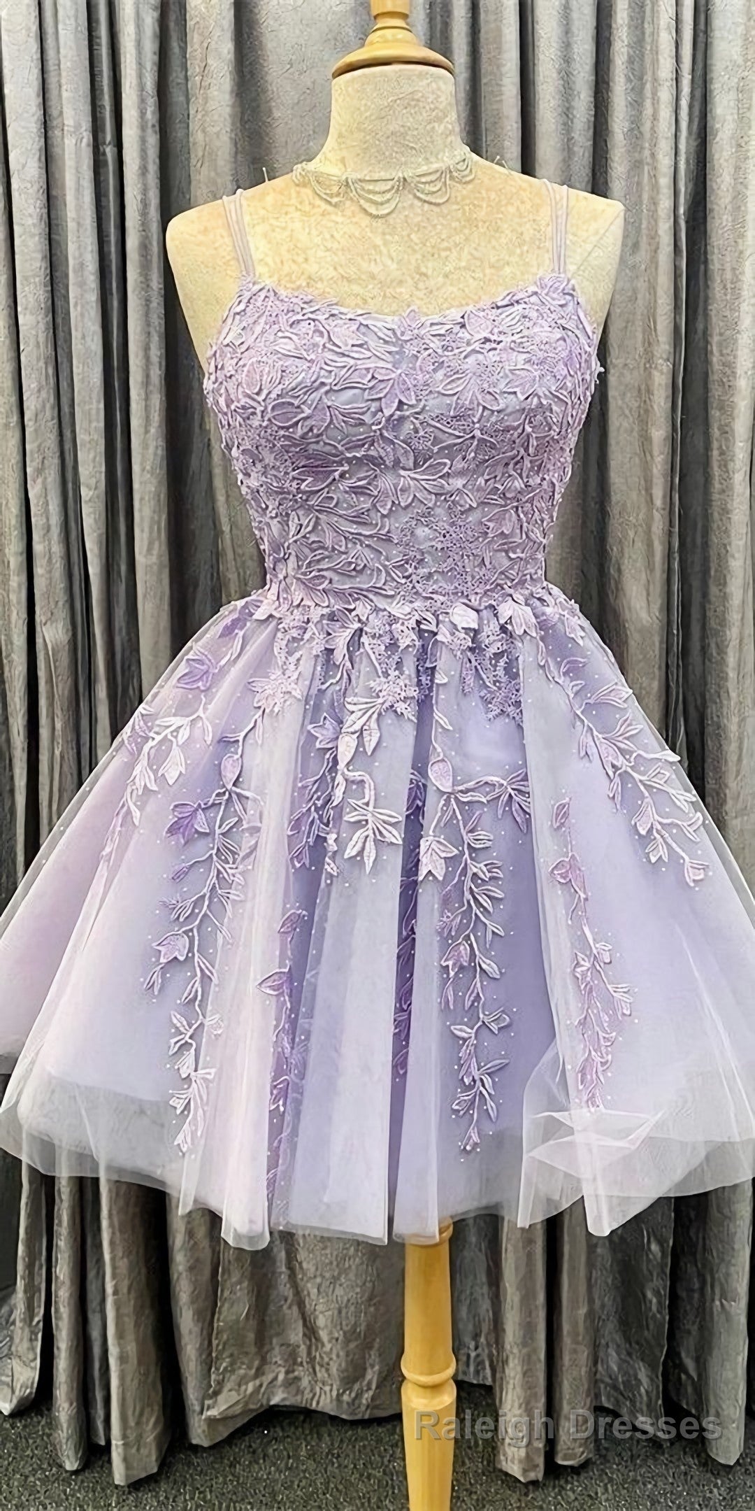 Princess Short Lavender A Line Lace Appliqued Homecoming Dress, Prom Dress Main image