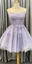 Princess Short Lavender A Line Lace Appliqued Homecoming Dress, Prom Dress