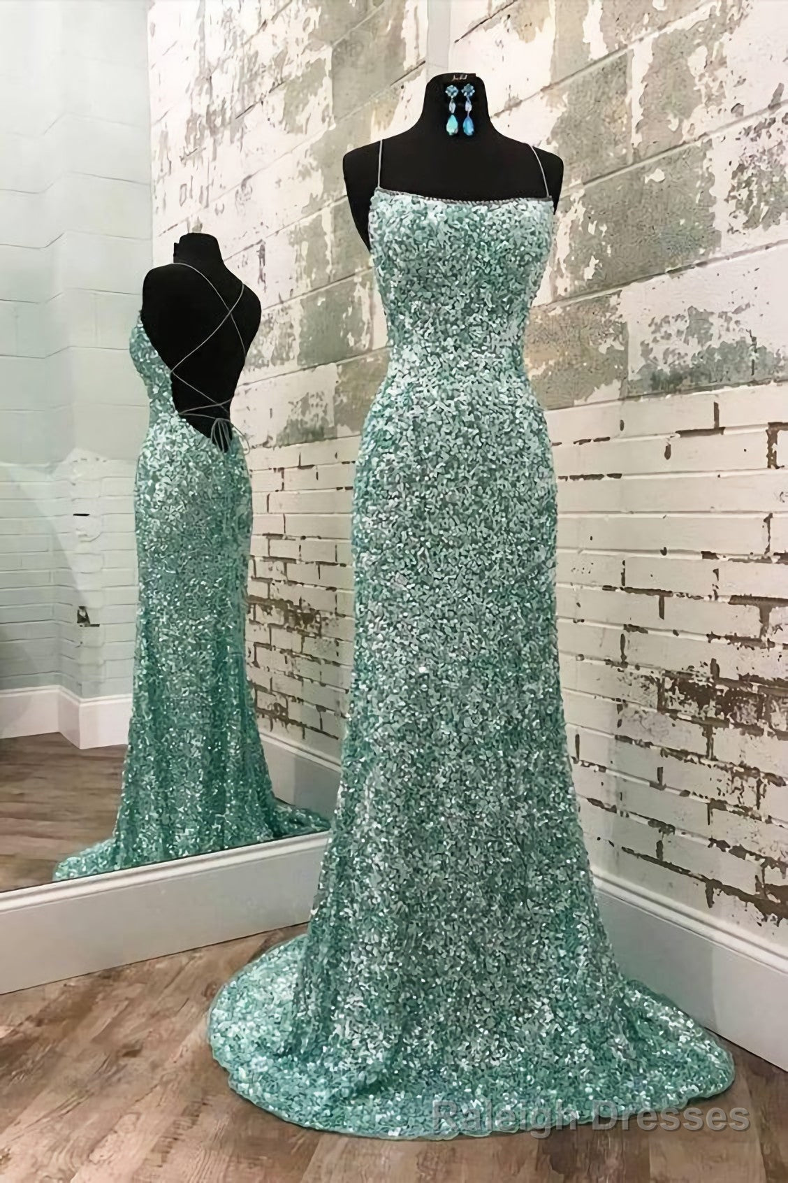 Mint Green Sequins Prom Dress Main image