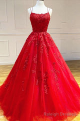 2025 A Line Red Lace Long Prom Gown Ball Gown Sweet 16 Dress