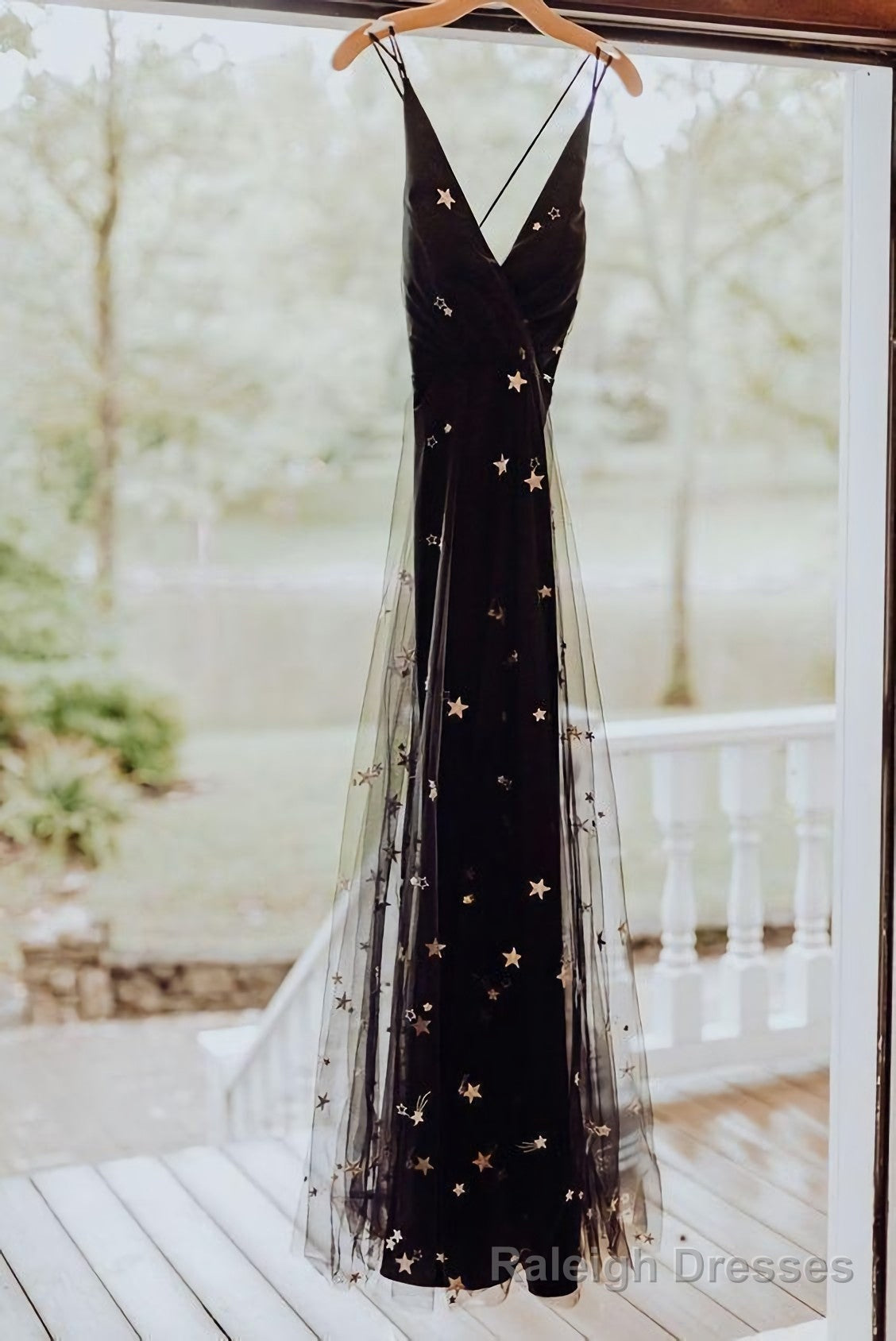Black Tulle Gold Star Wedding Dress, Fashion Prom Gowns Main image
