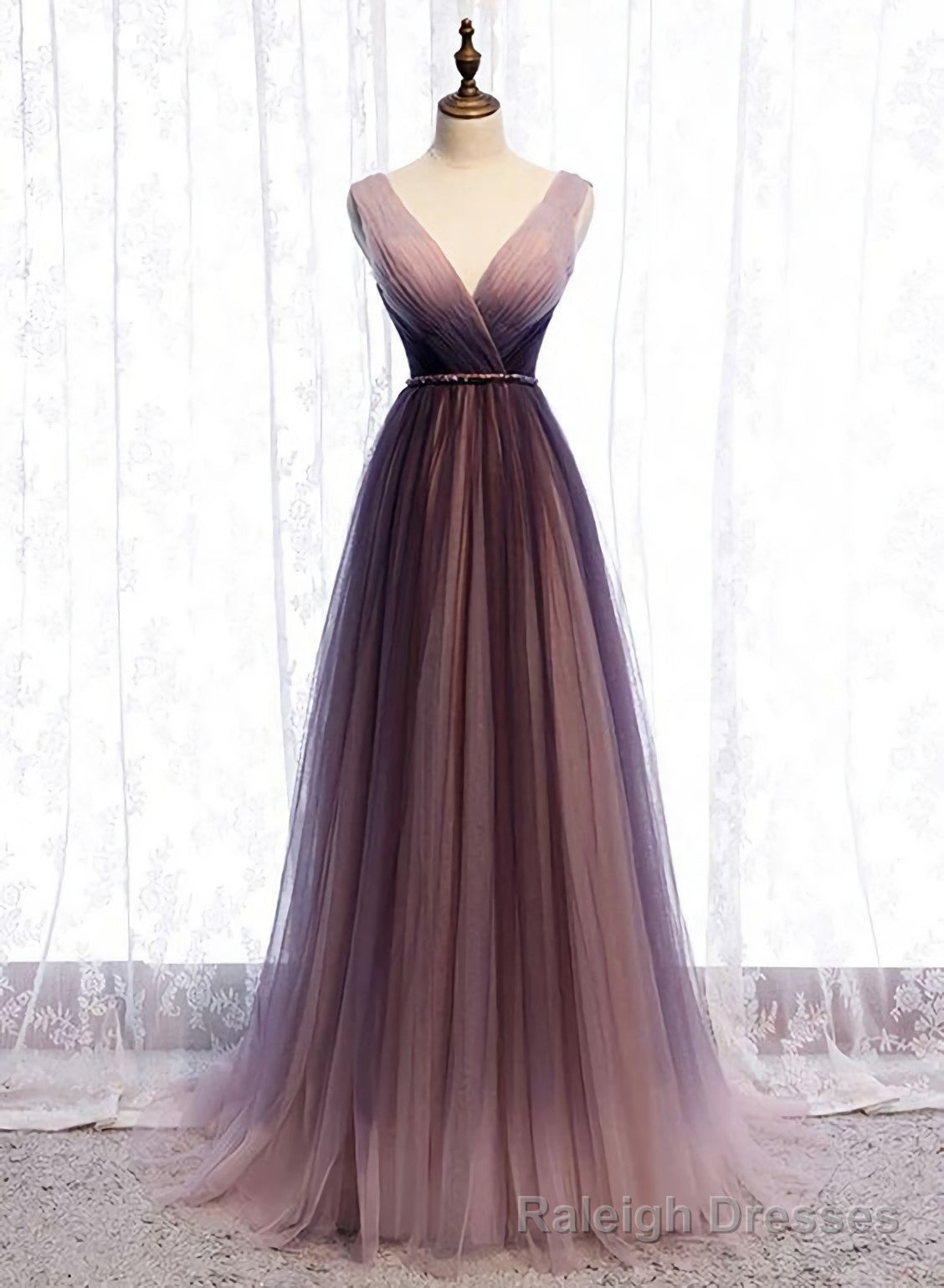 Spring Long V Neck A Line Dress, Halter Beaded Evening Dress, Prom Dresses Secondary image