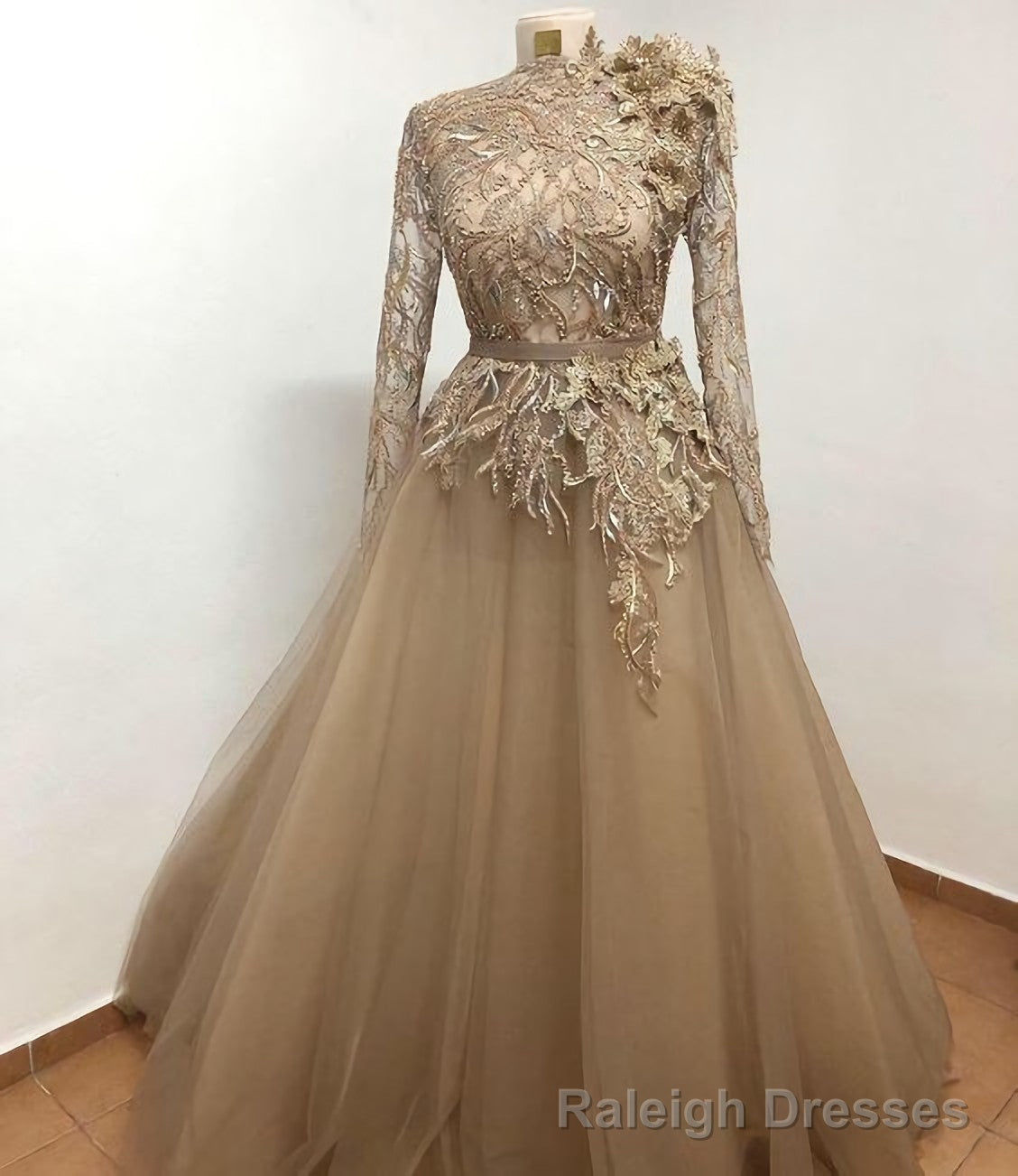 Elegant Champagne Long Prom Dress, Tulle Formal Dress Main image